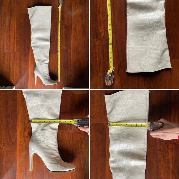 Cream Mock Croc Square Toe Heeled Over The Knee Boots - Picture 10 of 10